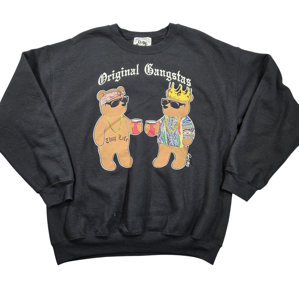 Riot Society Sweatshirt Mens Large Black Original Gangstas Bears Graphic Hip Hop